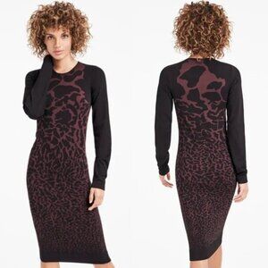 Wolford Leo Long Sleeve‎ Bodycon Seamless Dress Maroon/Black Print Small